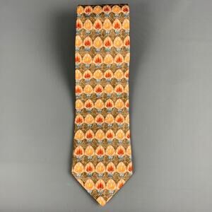 ERMENEGILDO ZEGNA Brown Red & Orange Abstrack Floral Silk Tie